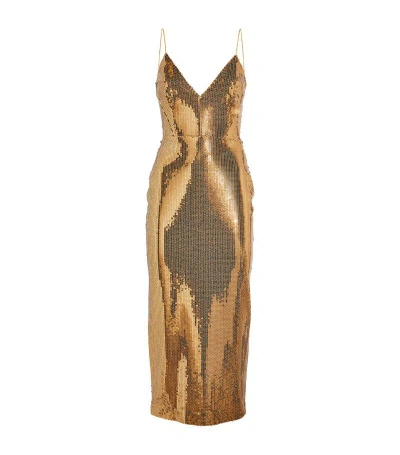 Alex Perry Sequinned Midi Dress In Gold
