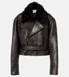 Alex Perry Shearling-trimmed Cropped Leather Biker Jacket In Black