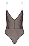 Alex Perry Sheer Mesh Bodysuit In Brown