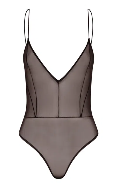 Alex Perry Sheer Mesh Bodysuit In Brown