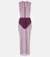 Alex Perry Sheer Mesh Midi Dress In Wine