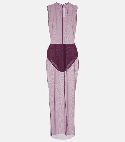 Alex Perry Sheer Mesh Midi Dress In Wine