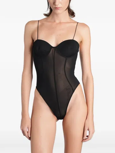 Alex Perry Sheer-panelled Bodysuit In Black