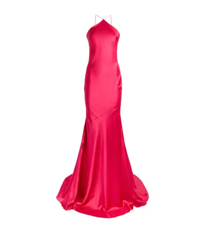 Alex Perry Silk Halterneck Gown In Pink