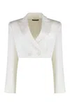 Alex Perry Parker Strong-shoulder Double-breasted Crop Blazer In White
