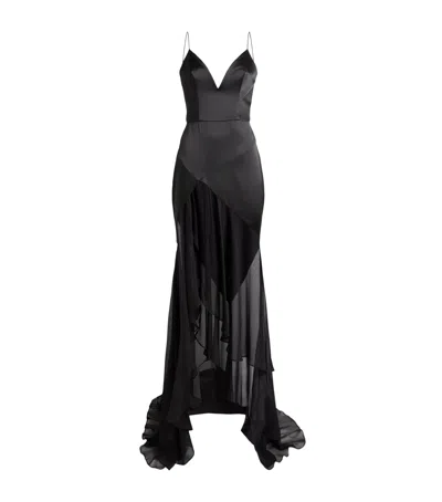 Alex Perry Silk Tiered Gown In Black