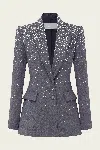 Alex Perry Single Breasted Fitted Blazer Crystal Suiting In Slate Grey In Gray