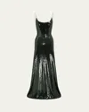 Alex Perry Singlet Backless Mesh Sequined Gown In Green