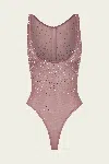 Alex Perry Singlet Bodysuit Crystal Mesh In Dusty Rose In Pink