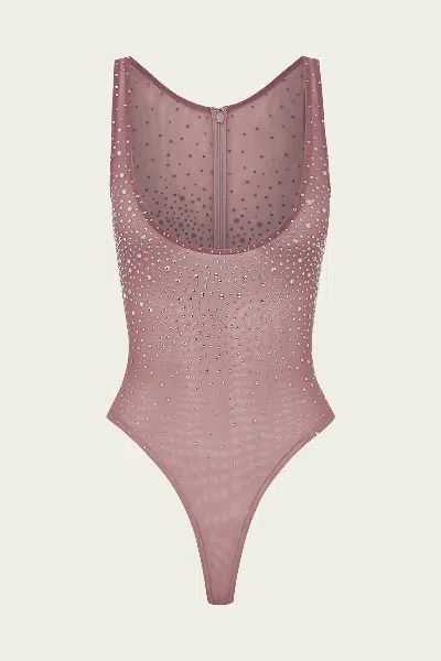 Alex Perry Singlet Bodysuit Crystal Mesh In Dusty Rose In Pink