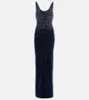 Alex Perry Singlet Crystal-embellished Velvet Gown In Blue