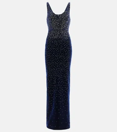 Alex Perry Singlet Crystal-embellished Velvet Gown In Navy