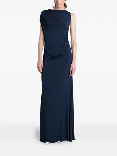 Alex Perry Ruched Draped Jersey Gown In Blue