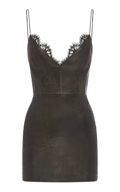Alex Perry Sleeveless Leather Mini Dress In Brown