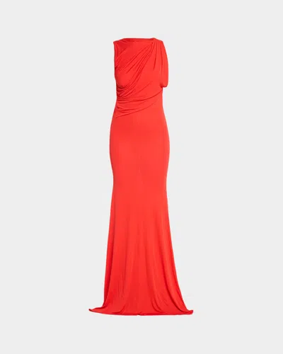 Alex Perry Sleeveless Open Back Drape Gown In Dry Jersey In Scarlet
