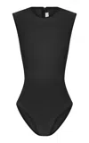 Alex Perry Sleeveless Power Mesh Bodysuit In Navy