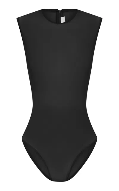 Alex Perry Sleeveless Power Mesh Bodysuit In Navy
