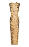 Alex Perry Sleeveless Power Mesh Midi Dress In Animal