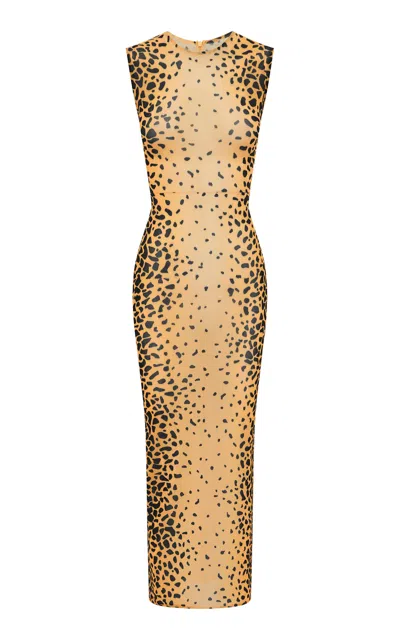 Alex Perry Sleeveless Power Mesh Midi Dress In Animal