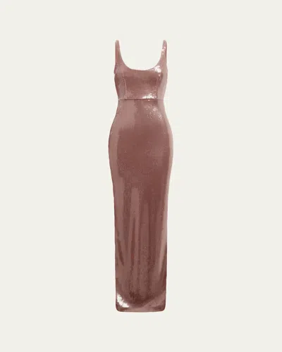 Alex Perry Sleeveless Sequined Column Singlet Gown In Pink