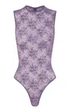 Alex Perry Sleeveless Stretch Lace Bodysuit In Purple