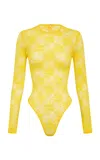 Alex Perry Sleeveless Stretch Lace Bodysuit In Yellow