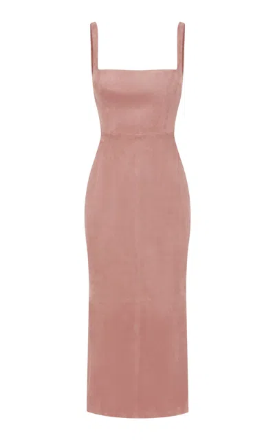Alex Perry Sleeveless Suede Midi Dress In Pink