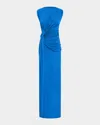 Alex Perry Sleeveless Twist Ruched Crepe Jersey Gown In Blue