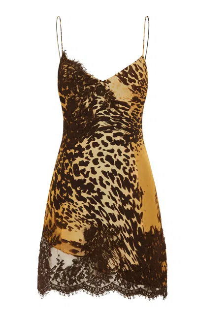 Alex Perry Slip Silk-lace Mini Dress In Animal Print