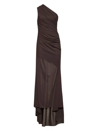 Alex Perry Smoke Double-layered Stretch Mesh One-shoulder Tucked Gown