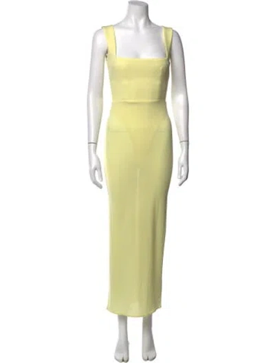 Pre-owned Alex Perry Square Neckline Long Dress In Green/yellow