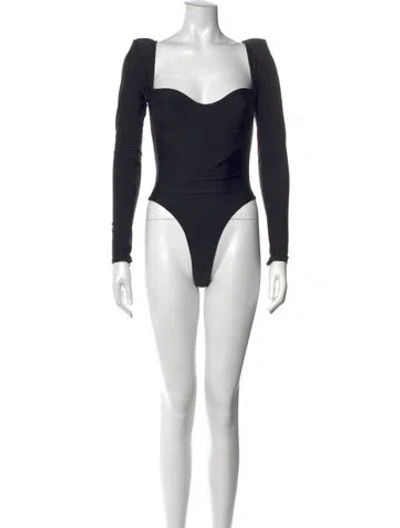 Pre-owned Alex Perry Square Neckline Long Sleeve Bodysuit In Black