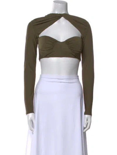 Pre-owned Alex Perry Square Neckline Long Sleeve Crop Top In Green