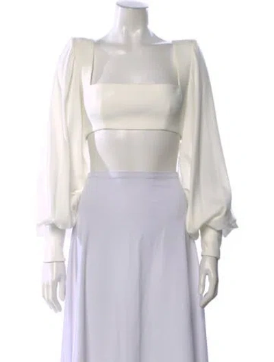 Pre-owned Alex Perry Square Neckline Long Sleeve Crop Top In White