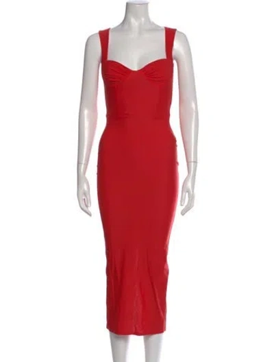 Pre-owned Alex Perry Square Neckline Midi Length Dress In Red