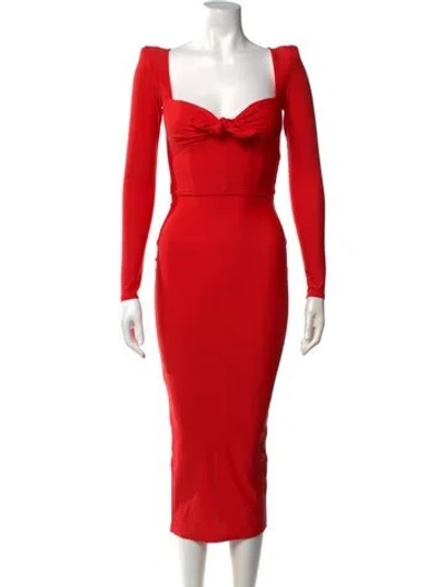 Pre-owned Alex Perry Square Neckline Midi Length Dress In Red