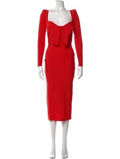 Pre-owned Alex Perry Square Neckline Midi Length Dress In Red