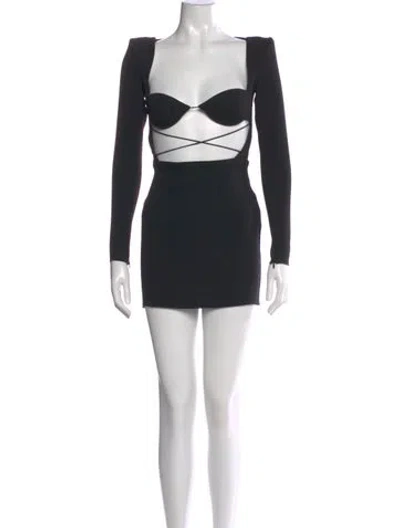 Pre-owned Alex Perry Square Neckline Mini Dress In Black
