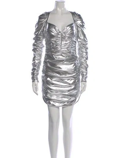 Pre-owned Alex Perry Square Neckline Mini Dress In Silver