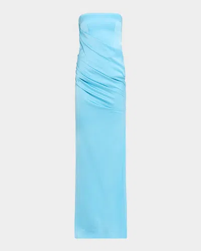 Alex Perry Strapless Asymmetric Draped Satin Column Gown In Multi