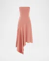 Alex Perry Strapless Asymmetric Satin Crepe Midi Dress In Pink