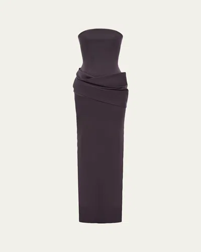 Alex Perry Strapless Corset Draped Column Gown In Blue