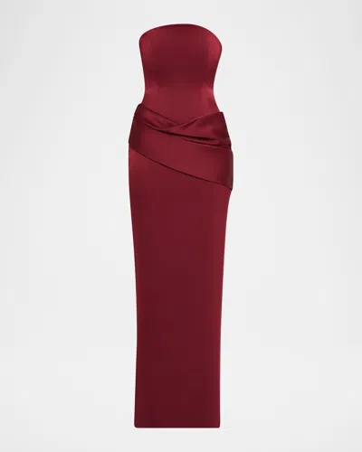 Alex Perry Strapless Corset Draped Column Gown In Red