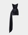 Alex Perry Strapless Corset Satin Mini Dress With Draped Panel In Navy