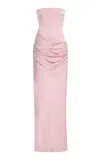 Alex Perry Strapless Corset-waist Satin Gown In Pink
