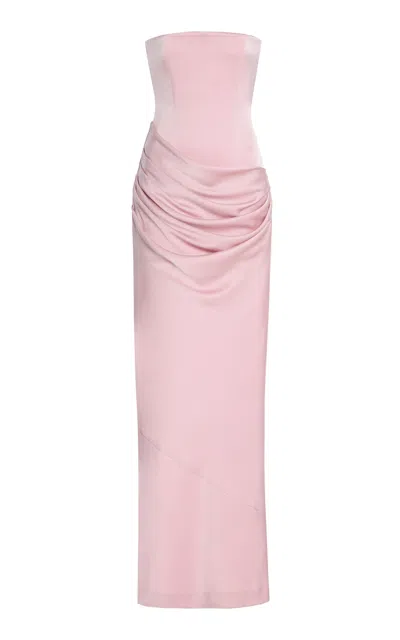 Alex Perry Strapless Corset-waist Satin Gown In Pink