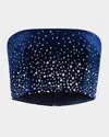 Alex Perry Strapless Crop Top In Crystal Velvet In Midnight