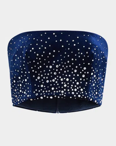 Alex Perry Strapless Crop Top In Crystal Velvet In Midnight