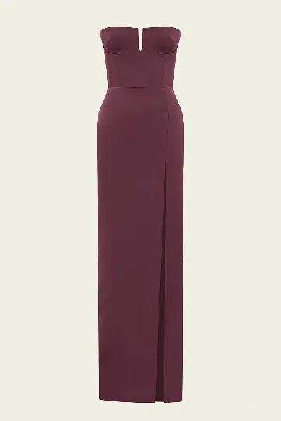 ALEX PERRY STRAPLESS CUP COLUMN SATIN CREPE IN PLUM