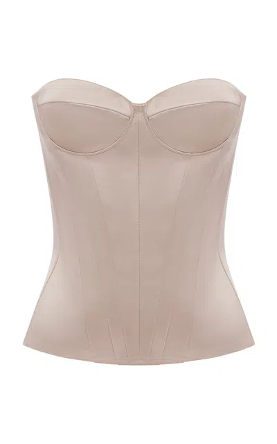 Alex Perry Strapless Cupped Duchess Satin Corset Top In Pink